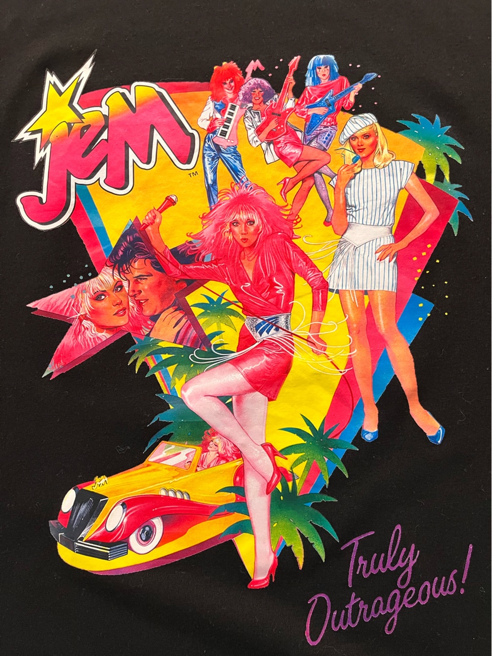 Jem & The Holograms Graphic Tee - Black with Neon Pink & Yellow Art